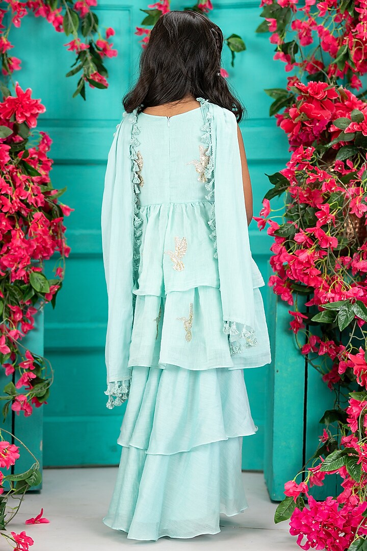 Blue Chanderi Layered Gharara Set For Girls by SHRUTI JALAN at Pernia's Pop Up Shop