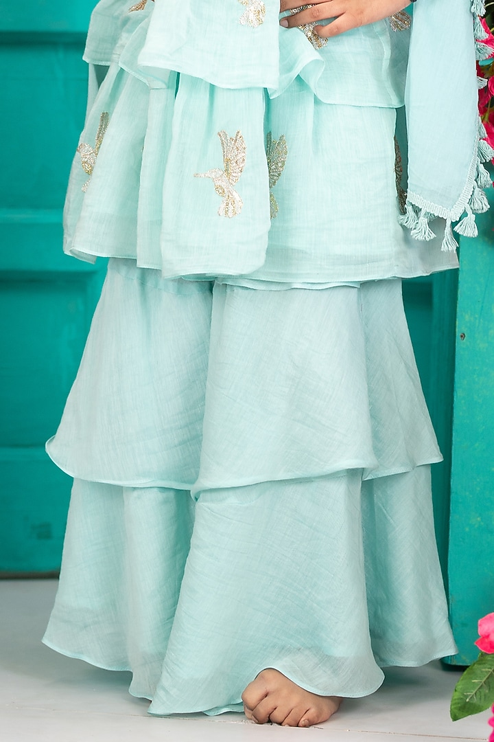 Blue Chanderi Layered Gharara Set For Girls by SHRUTI JALAN at Pernia's Pop Up Shop