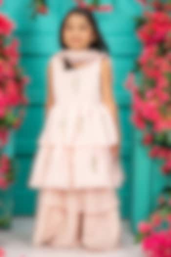 Pink Chanderi Layered Gharara Set For Girls by SHRUTI JALAN at Pernia's Pop Up Shop