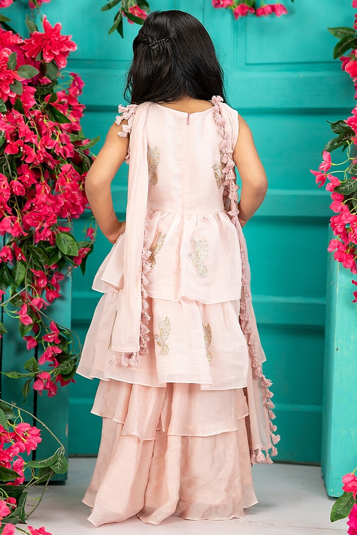 Pink Chanderi Layered Gharara Set For Girls by SHRUTI JALAN at Pernia's Pop Up Shop