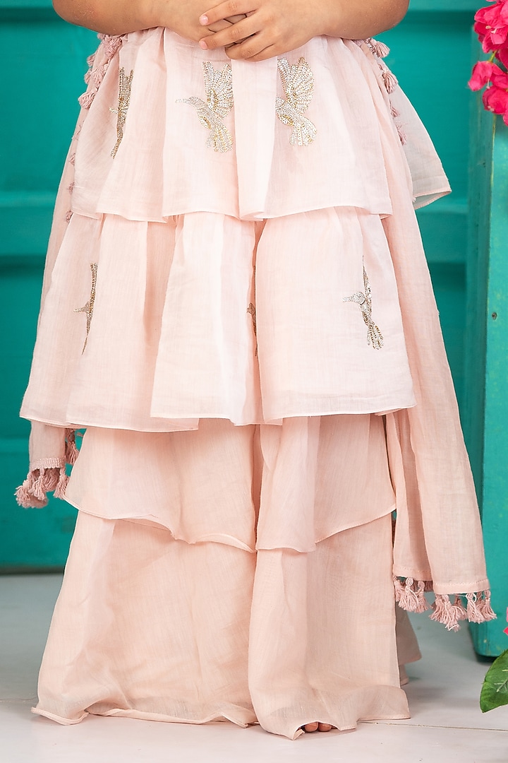 Pink Chanderi Layered Gharara Set For Girls by SHRUTI JALAN at Pernia's Pop Up Shop