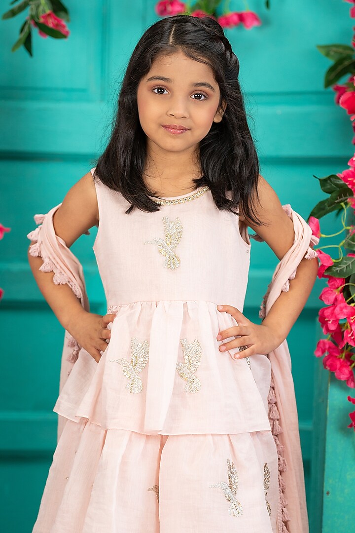 Pink Chanderi Layered Gharara Set For Girls by SHRUTI JALAN at Pernia's Pop Up Shop