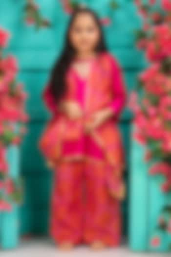 Rani Pink Silk & Bandhej Kota Fabric Kurta Set For Girls by SHRUTI JALAN at Pernia's Pop Up Shop
