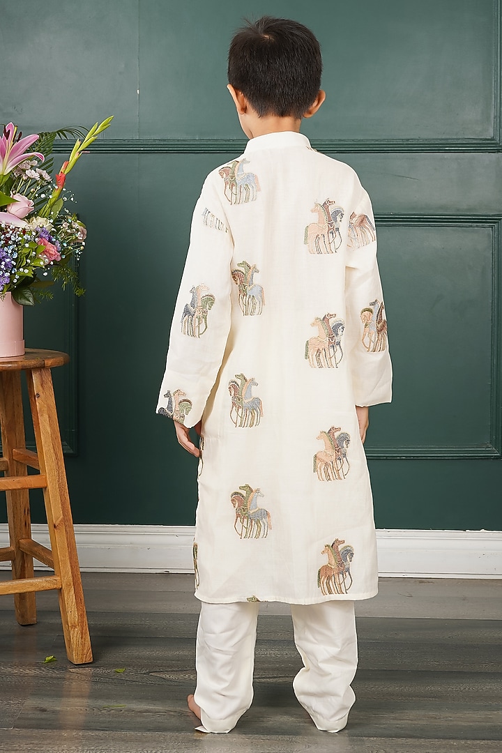 Cream Mal Embroidered Kurta Set For Boys by SHRUTI JALAN at Pernia's Pop Up Shop