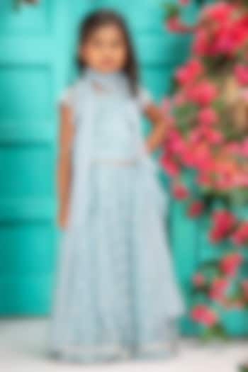 Blue Net Embroidered Lehenga Set For Girls by SHRUTI JALAN at Pernia's Pop Up Shop