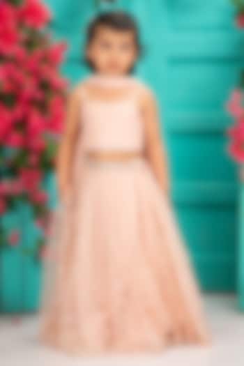 Soft Pink Net Embroidered Lehenga Set For Girls by SHRUTI JALAN at Pernia's Pop Up Shop