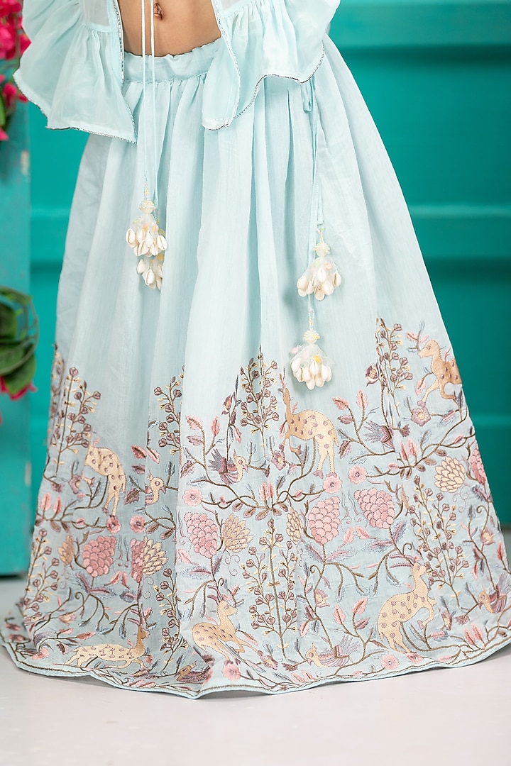 Blue Organza Embroidered Lehenga Set For Girls by SHRUTI JALAN at Pernia's Pop Up Shop
