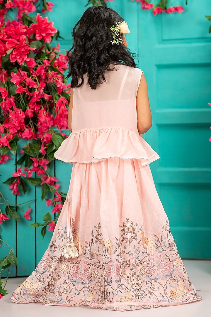 Soft Pink Organza Embroidered Lehenga Set For Girls by SHRUTI JALAN at Pernia's Pop Up Shop