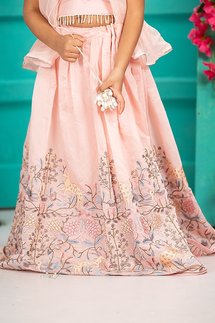 Soft Pink Organza Embroidered Lehenga Set For Girls by SHRUTI JALAN at Pernia's Pop Up Shop