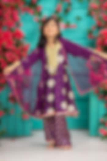 Violet Gajji Silk Peplum Kurta Set For Girls by SHRUTI JALAN at Pernia's Pop Up Shop