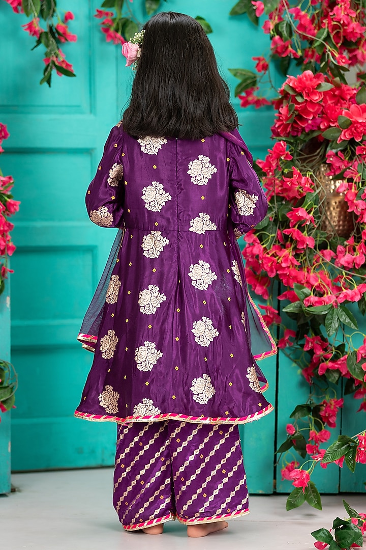 Violet Gajji Silk Peplum Kurta Set For Girls by SHRUTI JALAN at Pernia's Pop Up Shop
