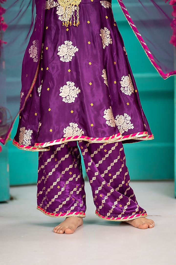 Violet Gajji Silk Peplum Kurta Set For Girls by SHRUTI JALAN at Pernia's Pop Up Shop