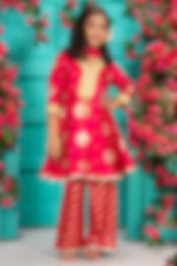 Rani Pink Gajji Silk Peplum Kurta Set For Girls by SHRUTI JALAN at Pernia's Pop Up Shop