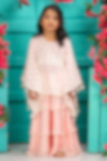 Pink Crepe Chinon Embroidered Gharara Set For Girls by SHRUTI JALAN at Pernia's Pop Up Shop