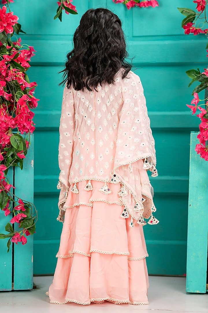 Pink Crepe Chinon Embroidered Gharara Set For Girls by SHRUTI JALAN at Pernia's Pop Up Shop