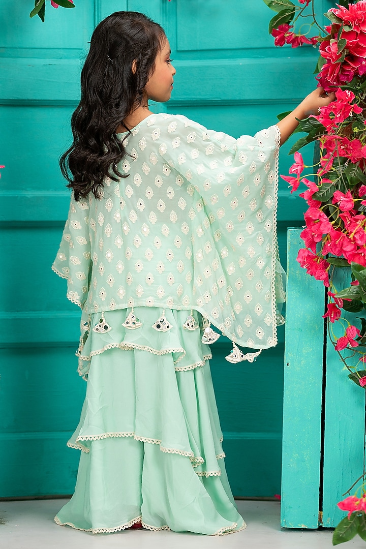 Blue Crepe Chinon Embroidered Gharara Set For Girls by SHRUTI JALAN at Pernia's Pop Up Shop