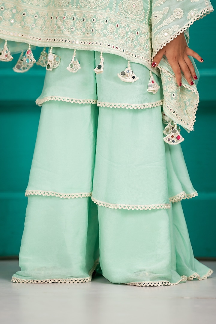 Blue Crepe Chinon Embroidered Gharara Set For Girls by SHRUTI JALAN at Pernia's Pop Up Shop