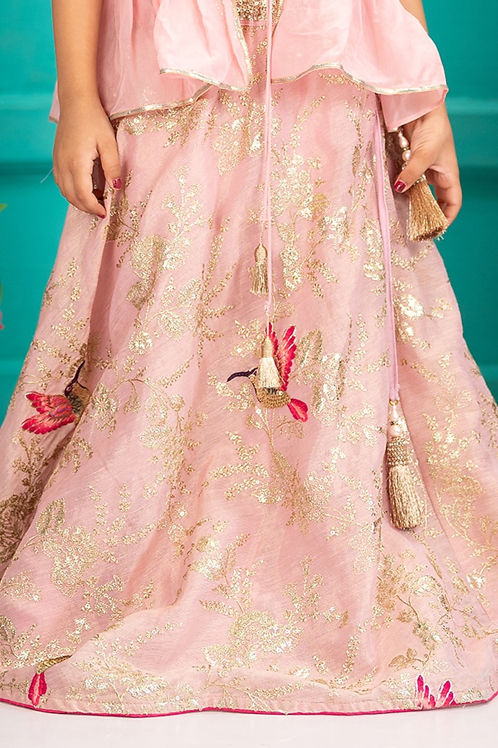 Pink Organza Embroidered Jacket Lehenga Set For Girls by SHRUTI JALAN at Pernia's Pop Up Shop