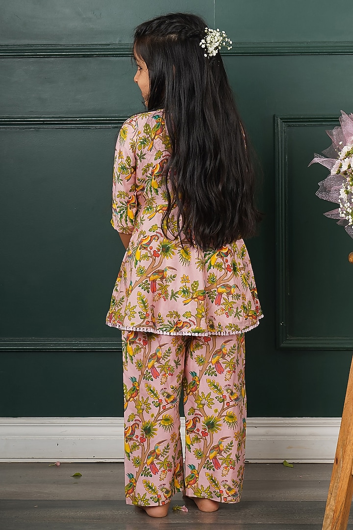 Pink Chanderi & Mal Printed Angrakha Set For Girls by SHRUTI JALAN at Pernia's Pop Up Shop