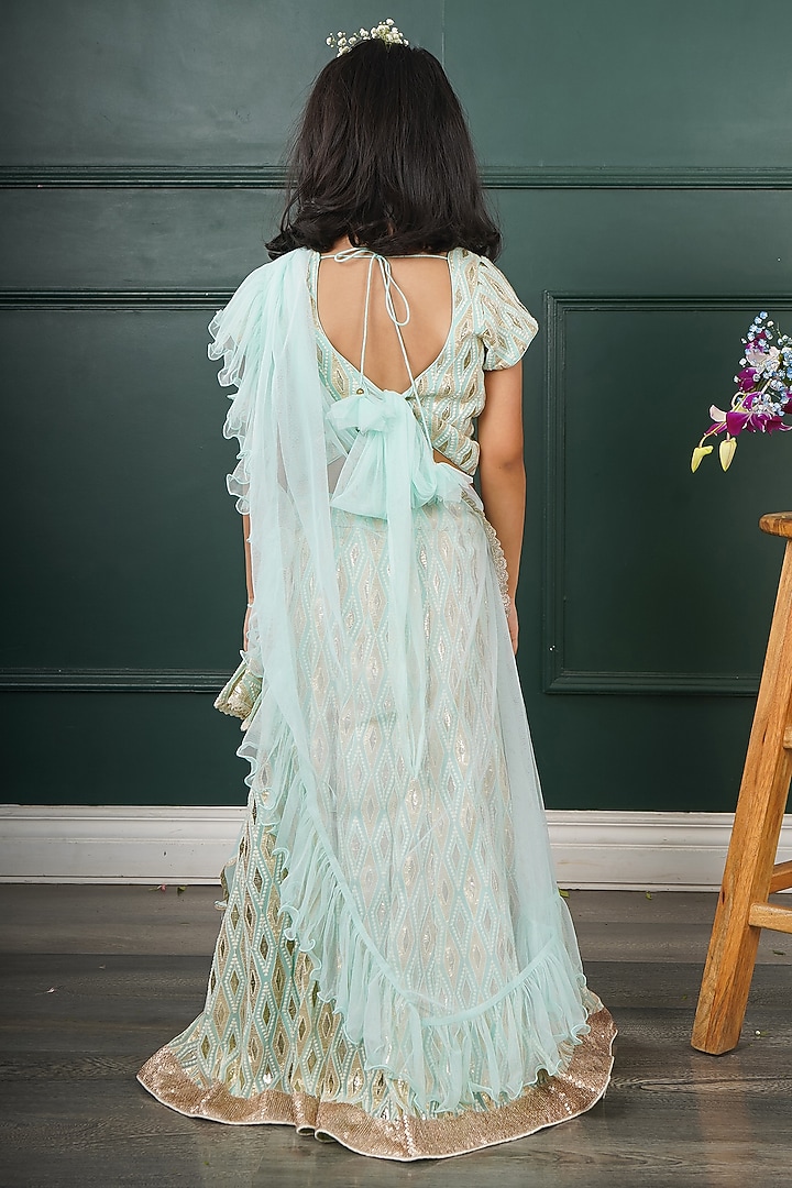 Light Blue Net Embroidered Lehenga Set For Girls by SHRUTI JALAN at Pernia's Pop Up Shop
