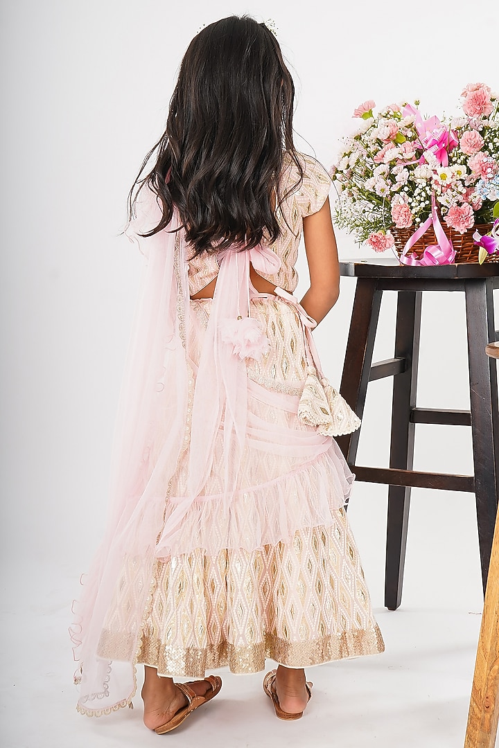 Light Pink Net Embroidered Lehenga Set For Girls by SHRUTI JALAN at Pernia's Pop Up Shop