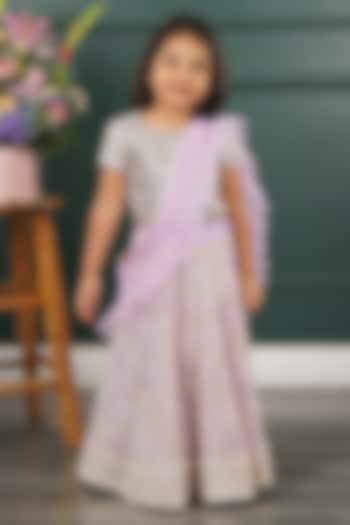 Lavender Net Embroidered Lehenga Set For Girls by SHRUTI JALAN at Pernia's Pop Up Shop