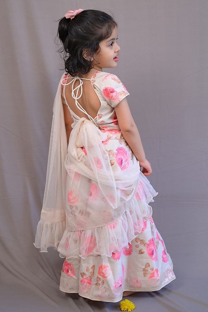 Beige & Pink Silk Printed Lehenga Set For Girls by SHRUTI JALAN at Pernia's Pop Up Shop