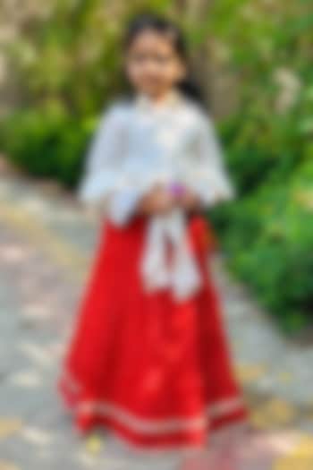 Red Kota Leheriya Skirt Set For Girls by SHRUTI JALAN at Pernia's Pop Up Shop