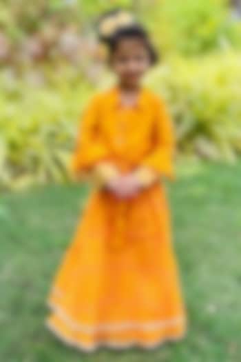 Yellow Kota Bandhej Skirt Set For Girls by SHRUTI JALAN at Pernia's Pop Up Shop
