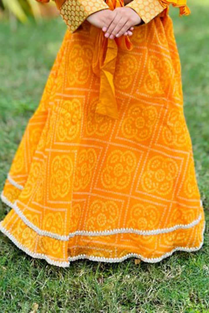 Yellow Kota Bandhej Skirt Set For Girls by SHRUTI JALAN at Pernia's Pop Up Shop