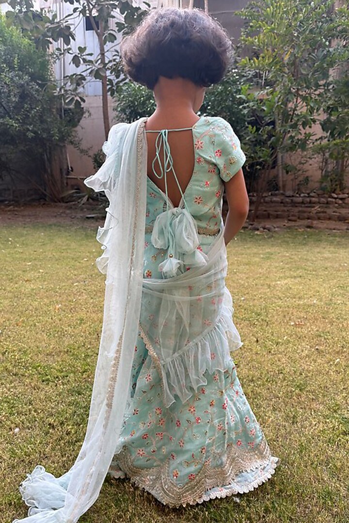 Light Blue Chanderi Embroidered Lehenga Set For Girls by SHRUTI JALAN at Pernia's Pop Up Shop