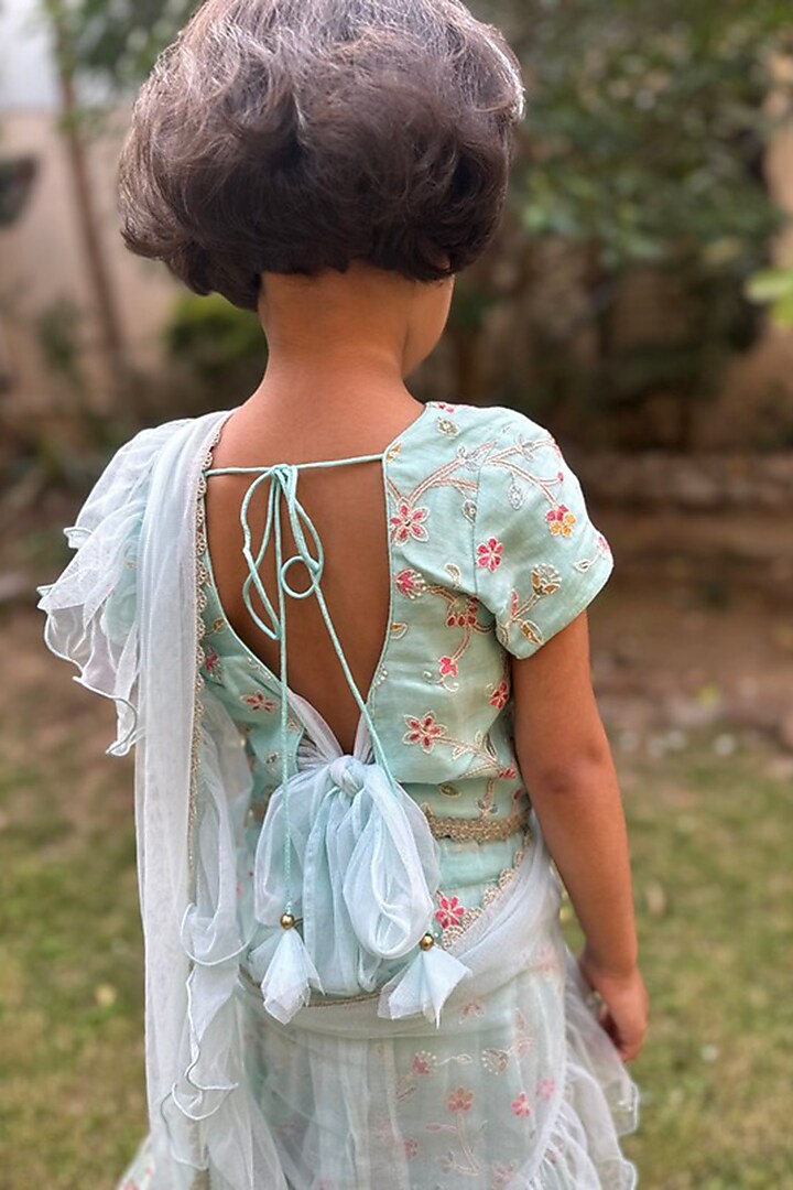 Light Blue Chanderi Embroidered Lehenga Set For Girls by SHRUTI JALAN at Pernia's Pop Up Shop