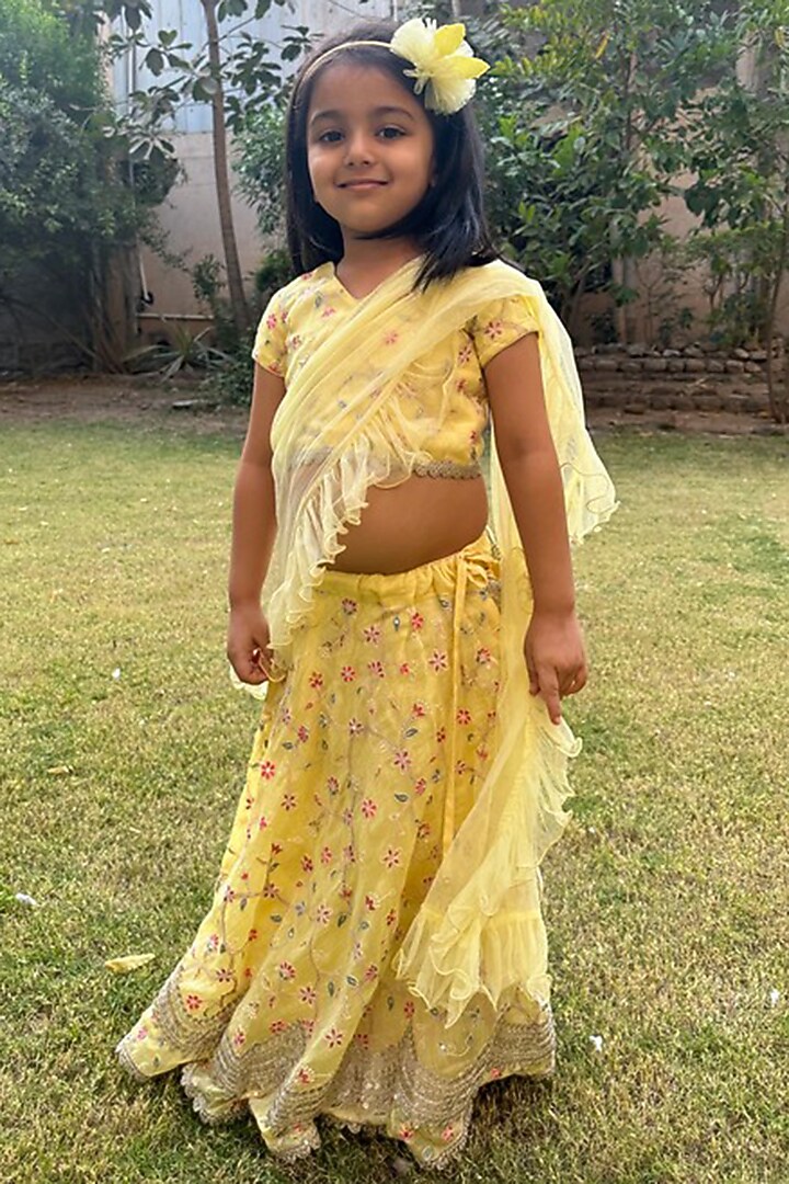 Light Blue Chanderi Embroidered Lehenga Set For Girls by SHRUTI JALAN at Pernia's Pop Up Shop
