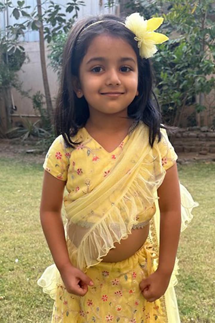 Light Blue Chanderi Embroidered Lehenga Set For Girls by SHRUTI JALAN at Pernia's Pop Up Shop