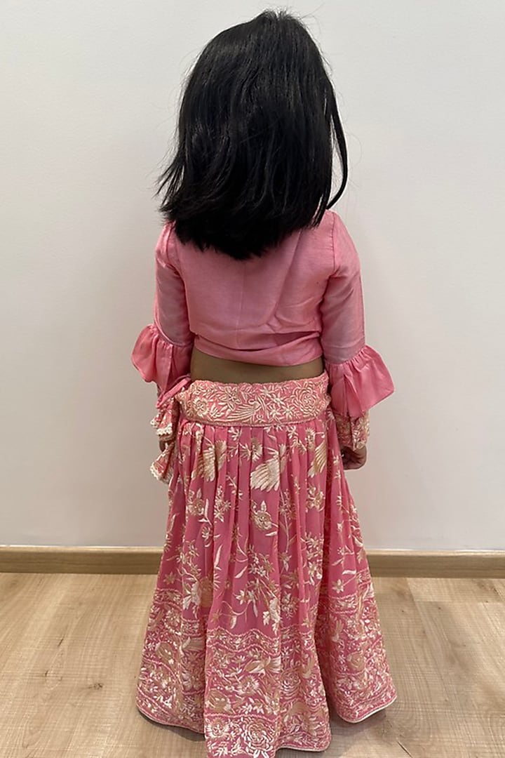 Pink Georgette Embroidered Lehenga Set For Girls by SHRUTI JALAN at Pernia's Pop Up Shop
