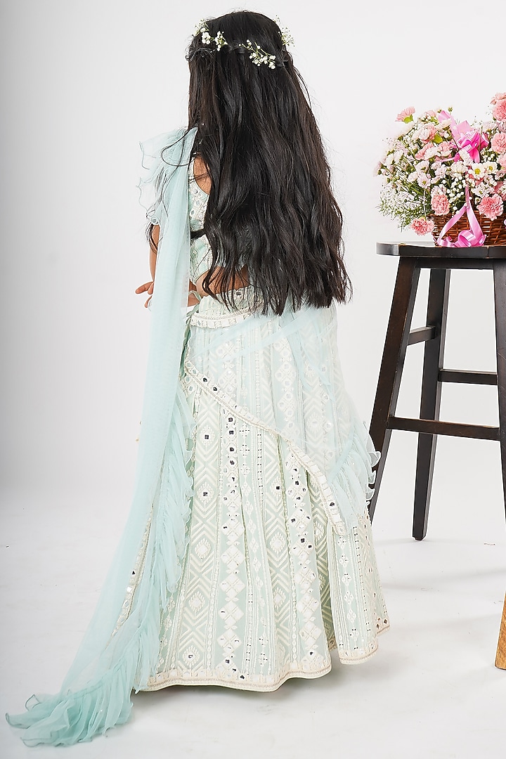 Light Blue Fabric Embroidered Lehenga Set For Girls by SHRUTI JALAN at Pernia's Pop Up Shop