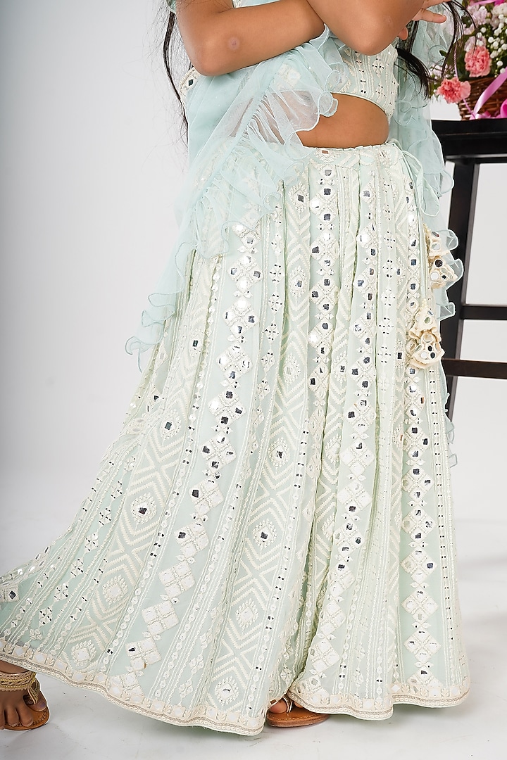 Light Blue Fabric Embroidered Lehenga Set For Girls by SHRUTI JALAN at Pernia's Pop Up Shop