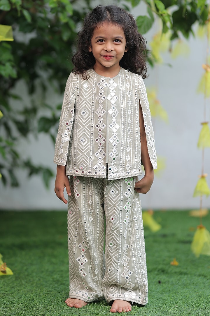 Pista Green Shantoon Embroidered Co-Ord Set For Girls by SHRUTI JALAN at Pernia's Pop Up Shop
