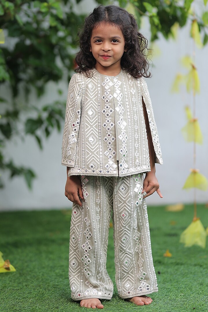 Pista Green Shantoon Embroidered Co-Ord Set For Girls by SHRUTI JALAN at Pernia's Pop Up Shop