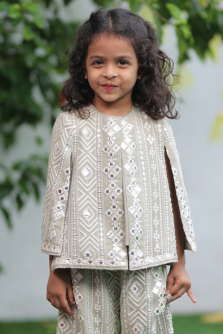 Pista Green Shantoon Embroidered Co-Ord Set For Girls by SHRUTI JALAN at Pernia's Pop Up Shop