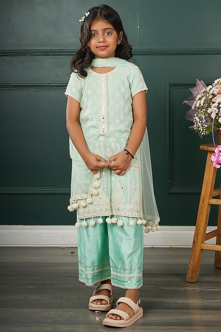Light Blue Georgette Embroidered Kurta Set For Girls by SHRUTI JALAN at Pernia's Pop Up Shop