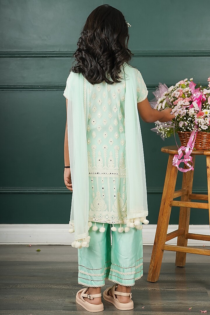 Light Blue Georgette Embroidered Kurta Set For Girls by SHRUTI JALAN at Pernia's Pop Up Shop