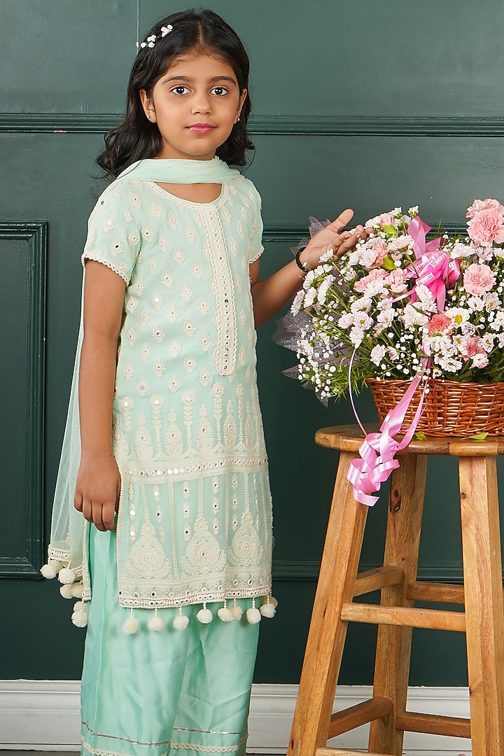 Light Blue Georgette Embroidered Kurta Set For Girls by SHRUTI JALAN at Pernia's Pop Up Shop