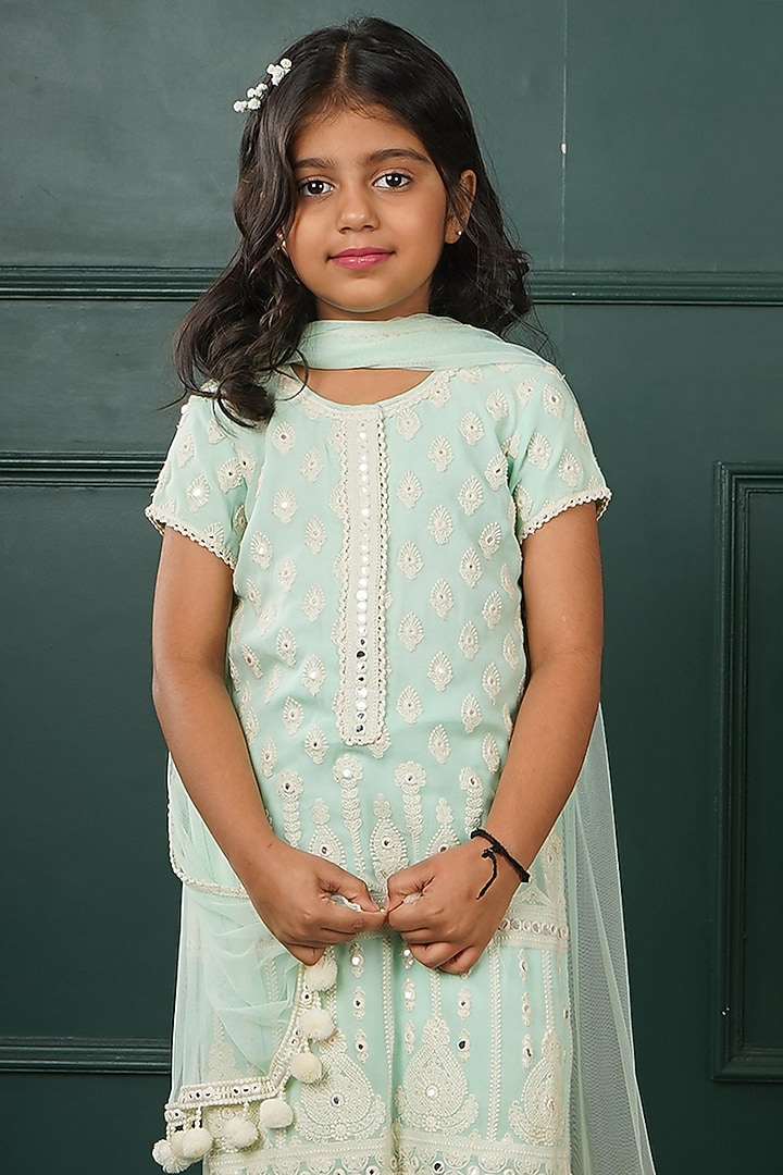 Light Blue Georgette Embroidered Kurta Set For Girls by SHRUTI JALAN at Pernia's Pop Up Shop