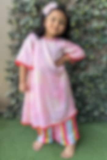 Pink Shaded Linen Silk Tunic Set For Girls by SHRUTI JALAN at Pernia's Pop Up Shop