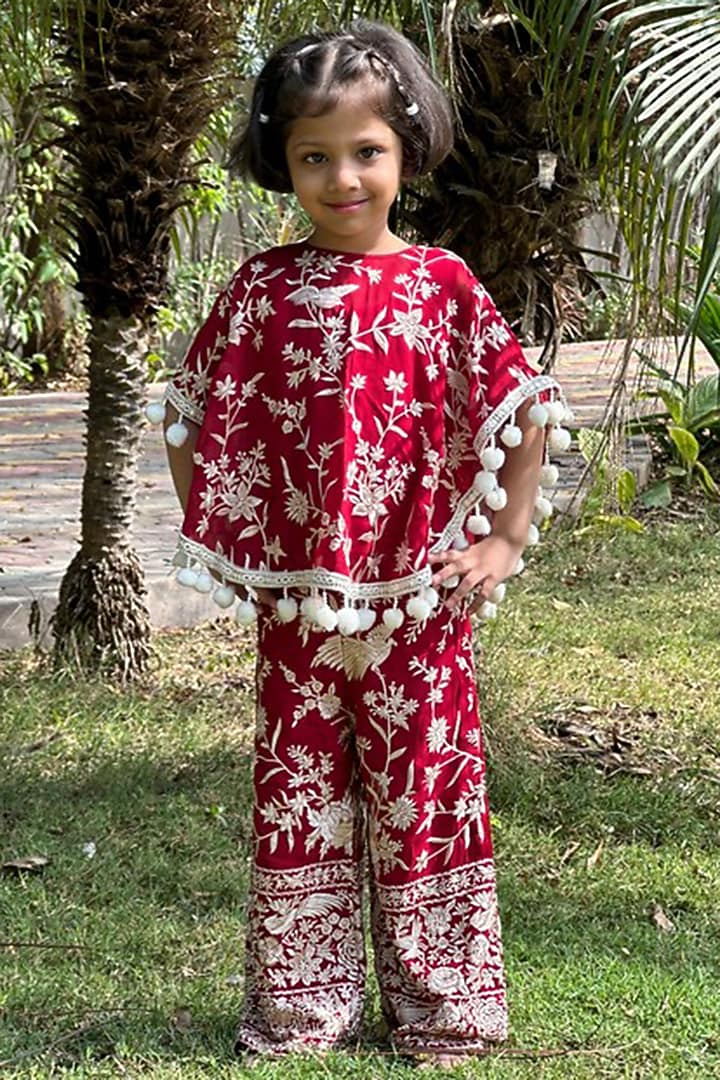 Reddish Maroon Georgette Co-Ord Set For Girls by SHRUTI JALAN at Pernia's Pop Up Shop