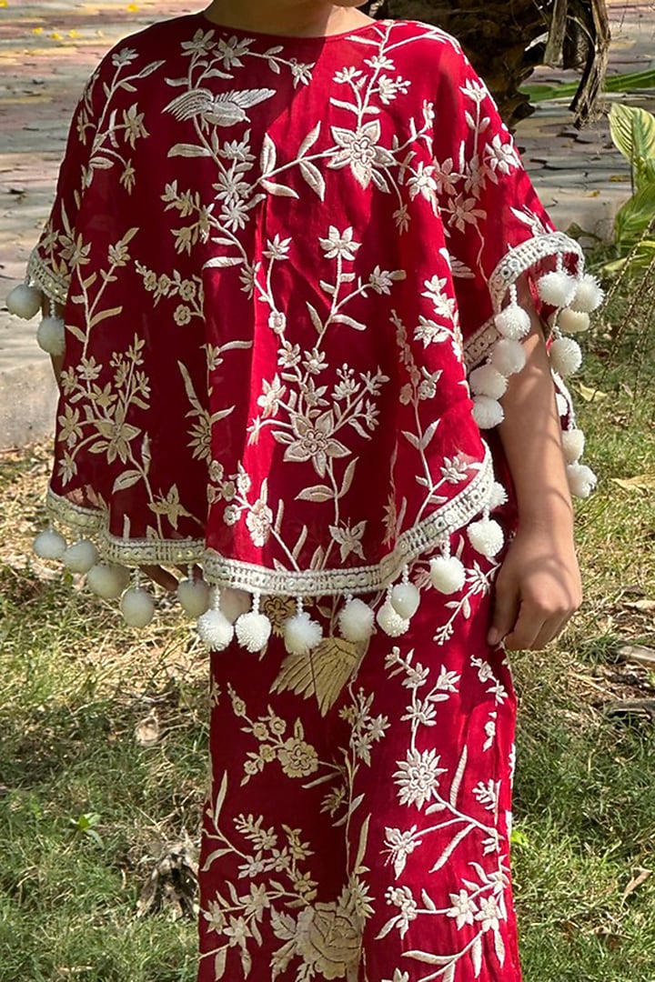 Reddish Maroon Georgette Co-Ord Set For Girls by SHRUTI JALAN at Pernia's Pop Up Shop