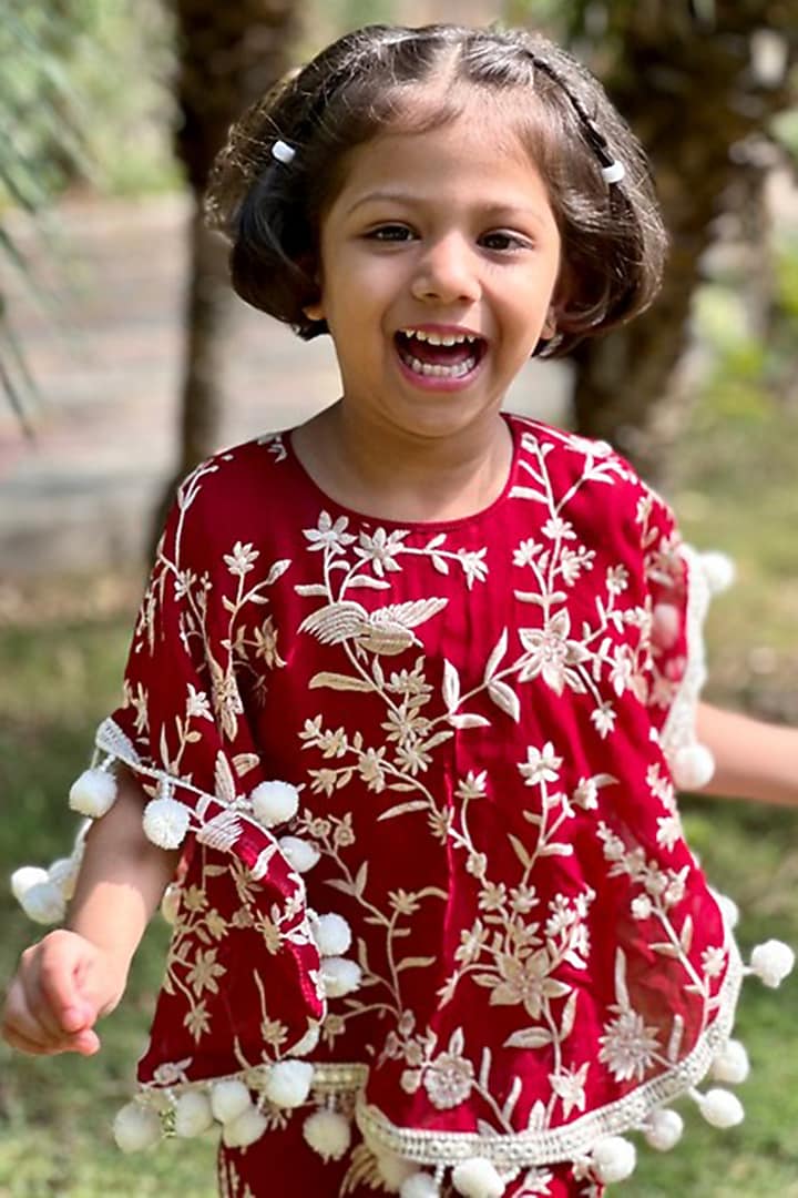 Reddish Maroon Georgette Co-Ord Set For Girls by SHRUTI JALAN at Pernia's Pop Up Shop