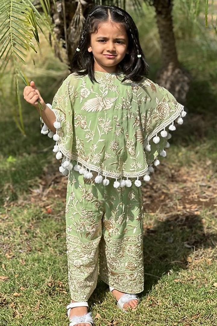 Pista Green Georgette Co-Ord Set For Girls by SHRUTI JALAN at Pernia's Pop Up Shop