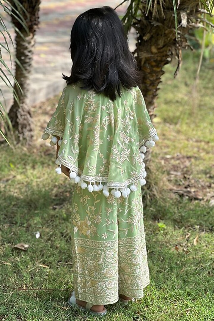 Pista Green Georgette Co-Ord Set For Girls by SHRUTI JALAN at Pernia's Pop Up Shop